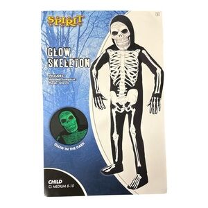 Spirit Glow In Dark Skeleton Child M 8-10 Halloween Costume Hooded Jumpsuit Mask